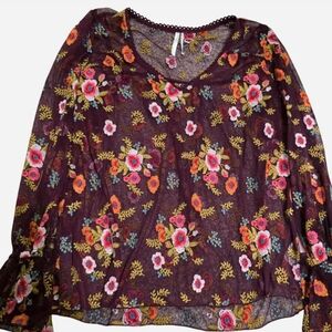 Anthropologie Feather Bone Giralda Sheer Floral Embroidered Blouse Size XS New